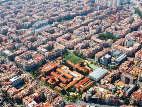 The Old Left of Barcelona's Eixample from the air