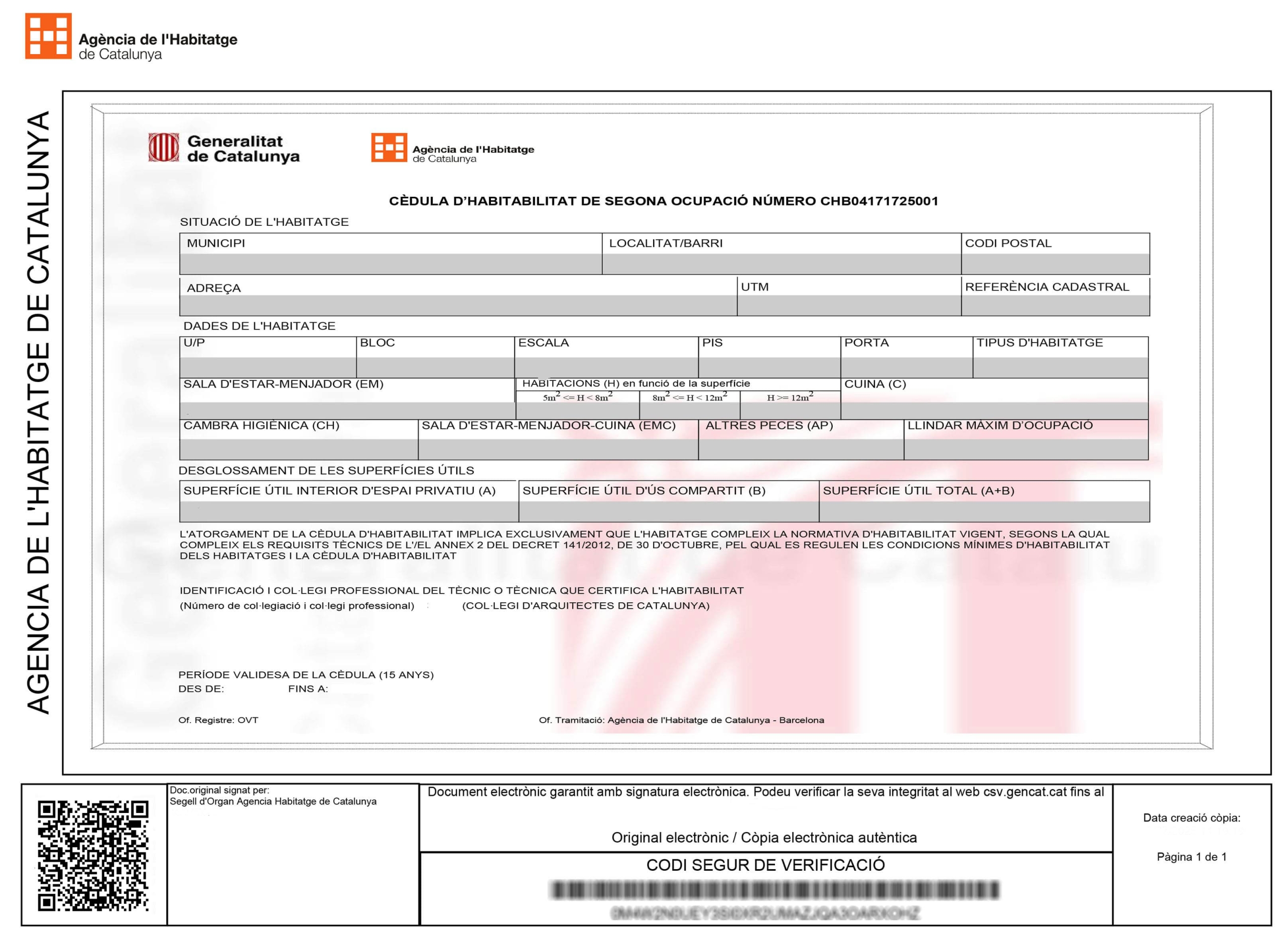 Imagen de un documento real de cédula de habitabilidad